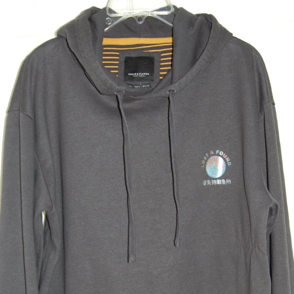 Denim & Flower Gray Hoodie, Men Size L (45" Bust)